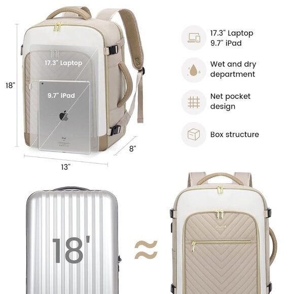 Large Travel Backpack for Women, TSA Carry on Backpack for Airplanes, 40L Person - Picture 6 of 9